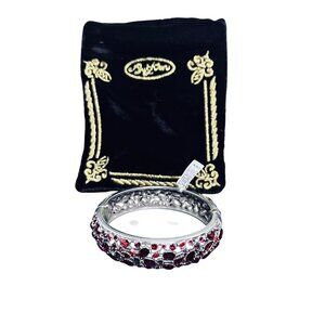 Brighton Silver Tone W/ Ruby Red Glass Rhinestones Hinged Bangle Bracelet (5932)